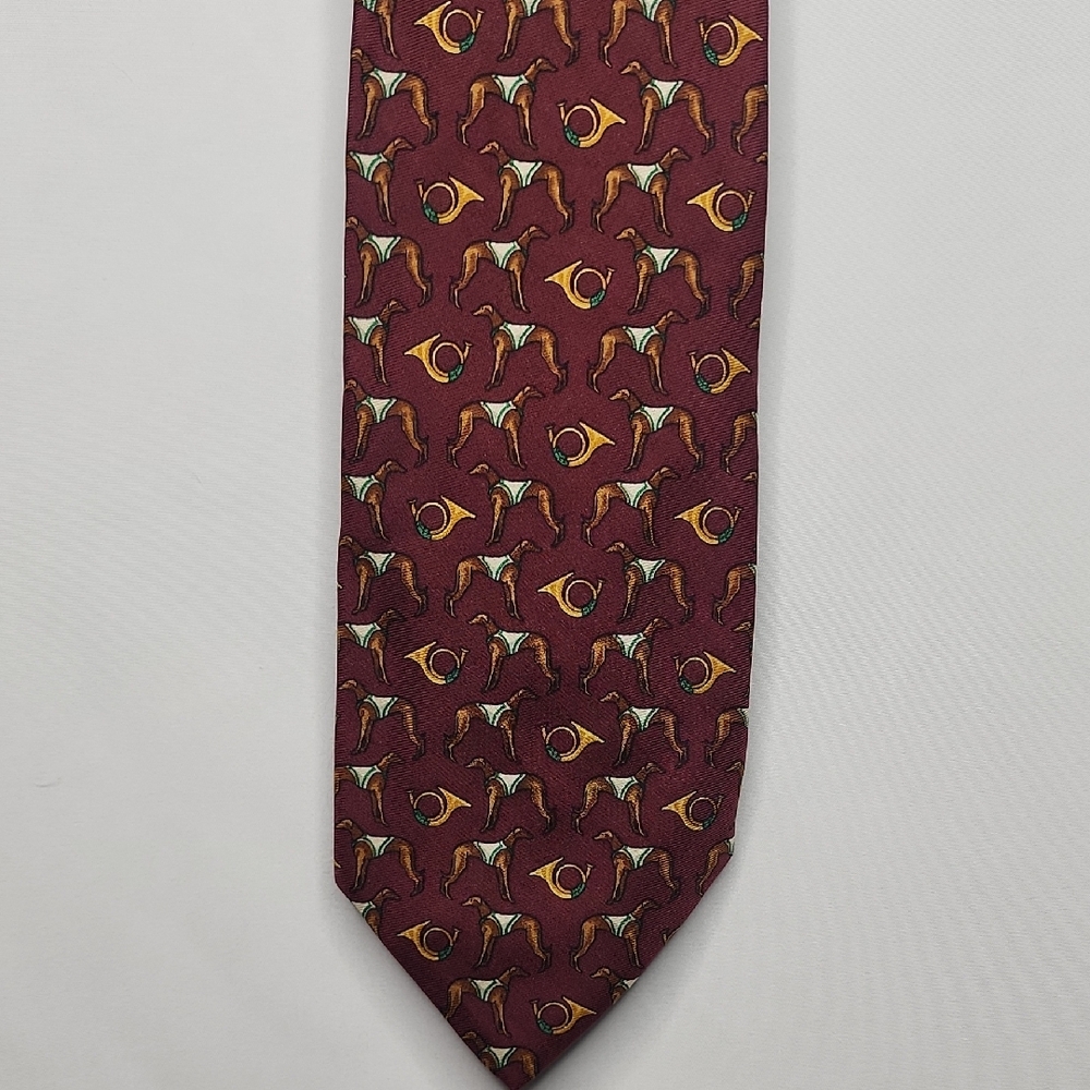 Brooks Brothers Burgundy Silk Tie Greyhound Bugles